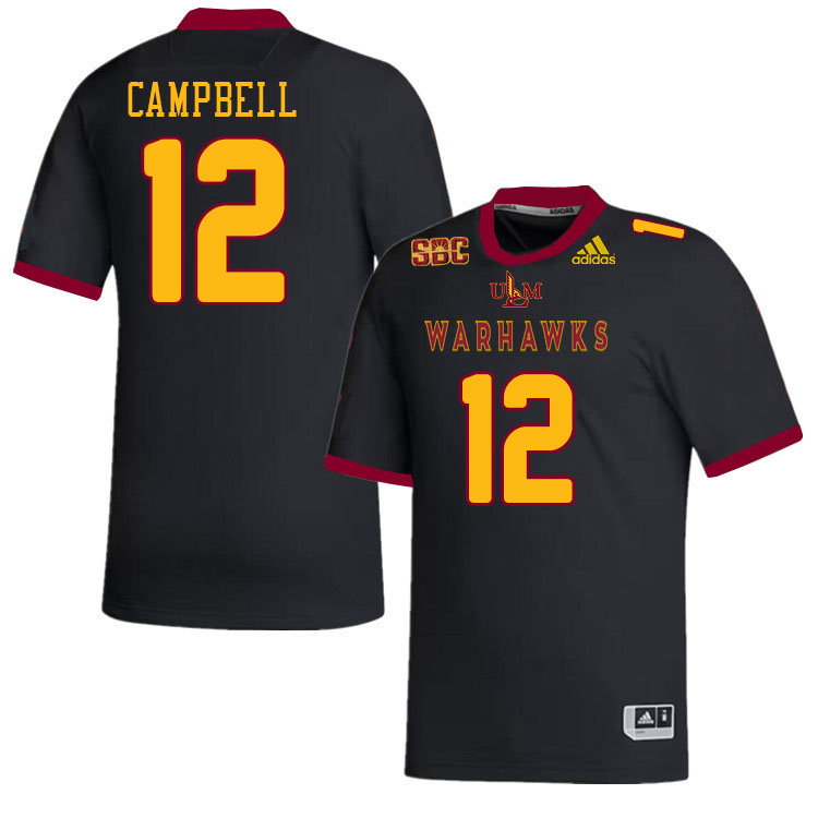 #12 Javon Campbell Louisiana-Monroe Warhawks College Football Jerseys Stitched-Black